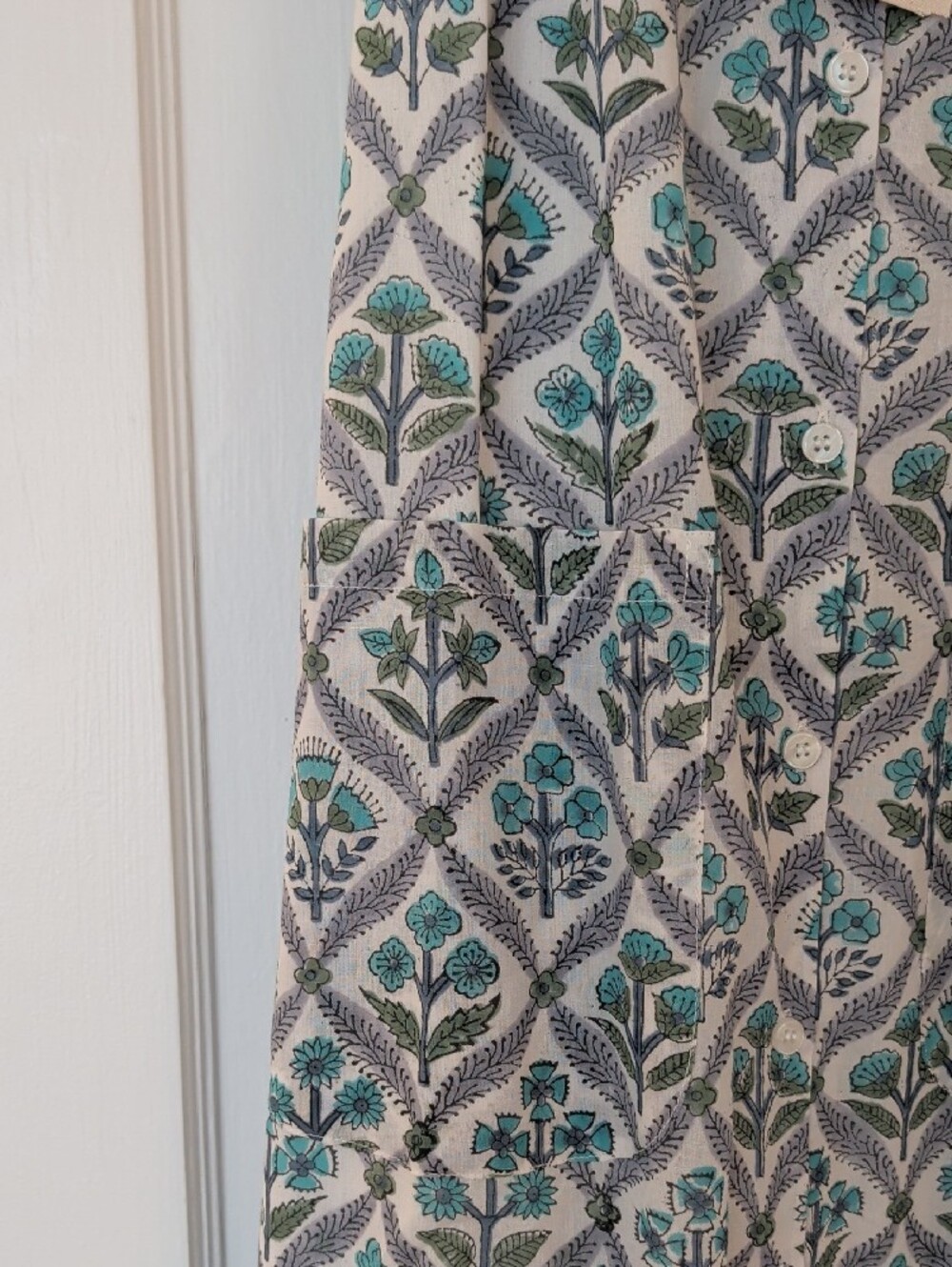 Emerson Fry White Floral Tie-Shoulder Maxi Slip with Teal & Gray Motif - Picture 3 of 5